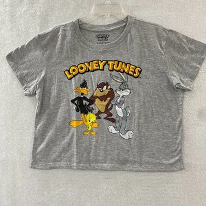 Looney Tunes Cropped T-Shirt Women's Graphic Print L Or XL Gray Short Sleeve.
